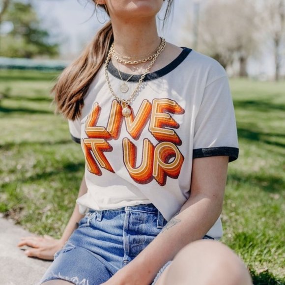 Chaser Tops - NWT CHASER Live It Up Ringer Tee In Vintage White
